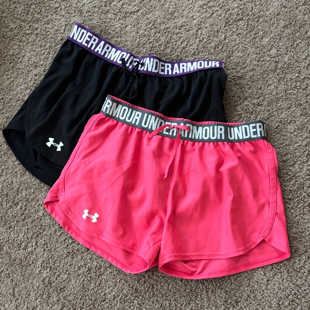 Under Armour Women's Black and Pink Athletic Shorts